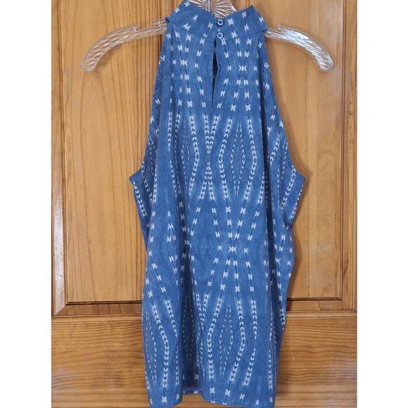 NWOT Calvin Klein Halter Top Women's Medium Blue White Geometric Keyhole - Picture 3 of 8